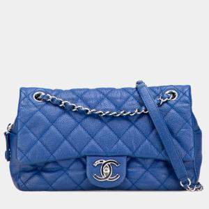 Pre Owned Chanel Blue Medium Quilted Caviar Easy Flap Bag