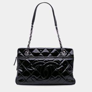 Chanel Black Medium CC Patent Soft Shopper Tote