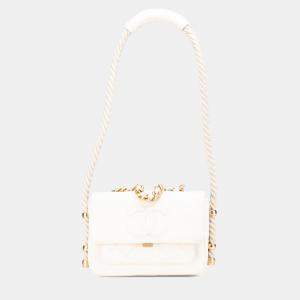 Chanel White Crumpled Calfskin En Vogue Rope Flap Bag
