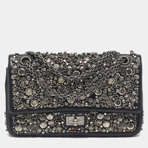 Pre Owned Chanel Black Leather Paris-Bombay Collection 225 Reissue 2.55 Flap Bag