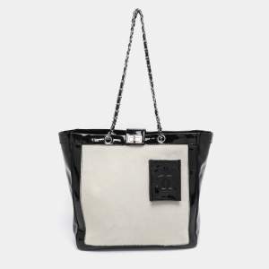 Chanel Black/White Patent Leather and Calf Hair Reissue Runway Chain Tote