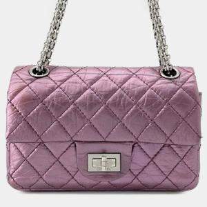 Pre Owned Chanel Pink Mini Reissue 2.55 Quilted Metallic Lambskin Double Flap