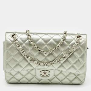 Chanel Metallic Mint Green Quilted Leather Jumbo Classic Double Flap Bag