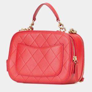 Pre Owned Chanel Red Small Quilted Caviar Top Handle Camera Bag
