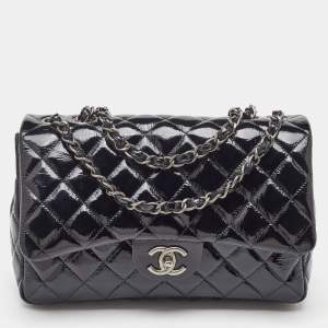 Chanel Black Quilted Patent Leather Jumbo Classic Single Flap Bag