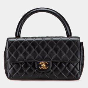 Pre Owned Chanel Black Medium Lambskin Parent Kelly Flap