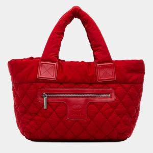 Pre Owned Chanel Red Small Quilted Nylon Coco Cocoon Tote
