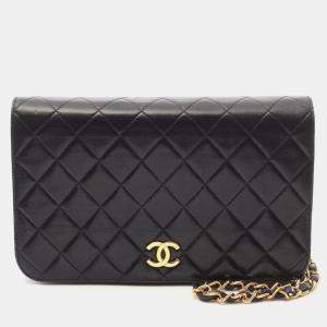 Chanel Matelasse Black Lambskin Single Flap Shoulder Bag 