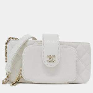 Chanel White Calf Leather Phone Case