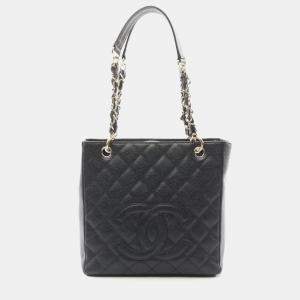 Pre Owned Chanel PST Black Leather Tote Bag