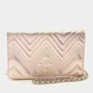 Chanel Coco Mark Shoulder Bag Metallic Lambskin Pink