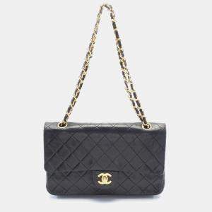 Chanel Matelasse W-Flap Shoulder Bag Lambskin (Sheepskin) Black