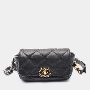 Pre Owned Chanel 19 Black Leather Waist Bag