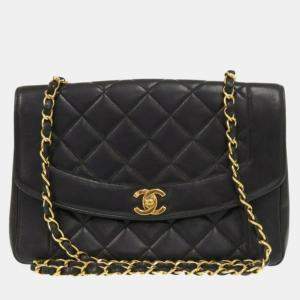 Pre Owned Chanel Diana Black Lambskin Leather Shoulder Bag
