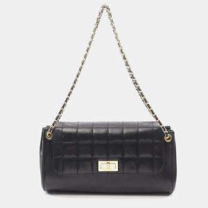 Pre Owned Chanel 2.55 Chocolate Bar Black Lambskin Shoulder Bag