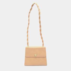Pre Owned Chanel Rope Coco Mark Beige Caviar Leather Shoulder Bag