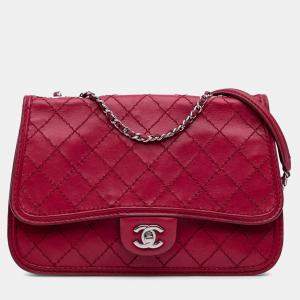 Pre Owned Chanel Red Medium Stitched Calfskin Citizen Flap