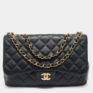 Chanel Black Quilted Caviar Leather Jumbo Classic Single Flap Bag