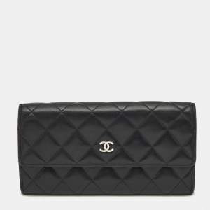Pre Owned Chanel Black Quilted Leather Classic Flap Continental Wallet