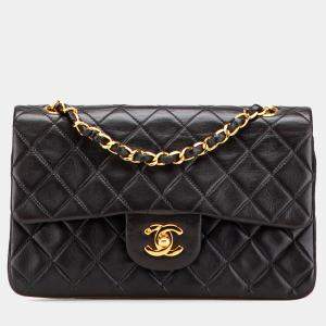 Pre Owned Chanel Black Small Classic Lambskin Double Flap