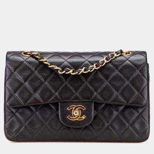 Pre Owned Chanel Black Small Classic Lambskin Double Flap