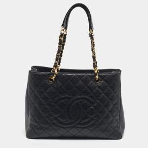 Chanel Black Quilted Caviar Leather Grand Shopper Tote