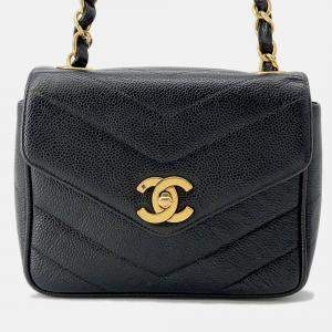 Pre Owned Chanel V Stitch Chain shoulder Bag Black Caviar Leather