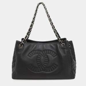 Chanel Cc Logo Matelasse Chain shoulder Tote Bag Black Lambskin