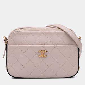 Chanel Pink Calfskin Grosgrain Stitched Button Up Camera Case