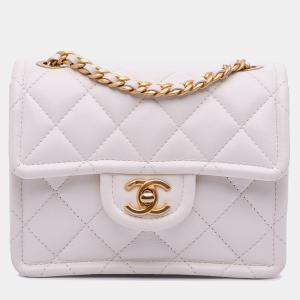 Chanel White Mini Quilted Caviar Sweet Classic Flap