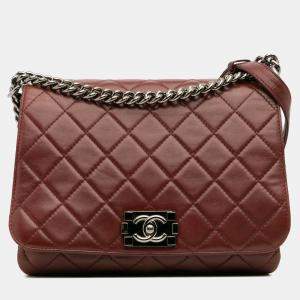 Chanel Red Quilted Lambskin Boy Three Compartment Flap