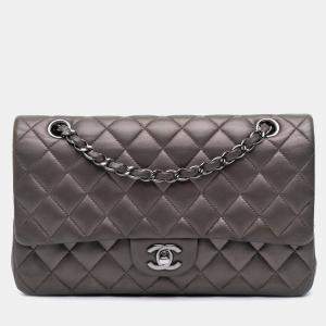 Chanel Grey Medium Classic Lambskin Double Flap