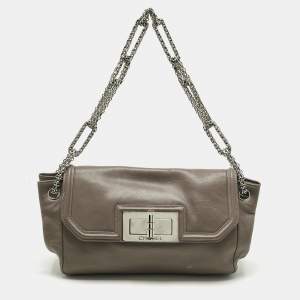 Chanel Beige Leather Accordion 2.55 Chain Flap Bag