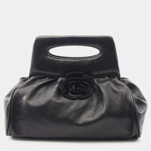 Pre Owned Chanel Black Lambskin Camellia Handbag