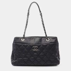 Chanel Black Medium CC Quilted Calfskin Stitch It Tote