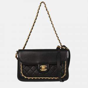 Chanel Black Lambskin Unchained Flap 2way Handbag