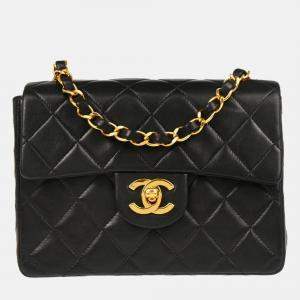 Chanel Black Lambskin Mini Classic Square Flap Shoulder Bag