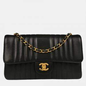 Pre Owned Chanel Mademoiselle Single Flap Black Lambskin Shoulder Bag