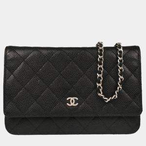 Chanel Black Calfskin Classic WOC Wallet on Chain Shoulder Bag