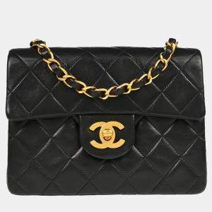 Chanel Black Lambskin Mini Classic Square Flap Shoulder Bag