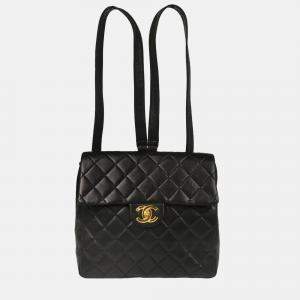 Pre Owned Chanel CC Black Lambskin Backpack