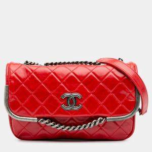 Pre Owned Chanel Chain Frame Red Aged Calfskin Leather Shoulder Bag