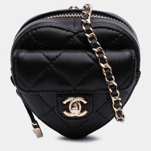 Pre Owned Chanel CC In Love Heart Black Lambskin Leather Crossbody Bag
