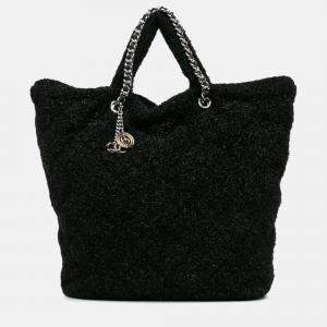 Pre Owned Chanel Pluto Glitter Large Black Quilted Knit Satchel Bag