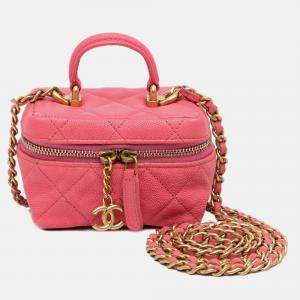 Pre Owned Chanel Vanity Micro Pink Caviar Chain Crossbody Bag