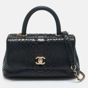 Pre Owned Chanel Black Python Mini Coco Top Handle Bag