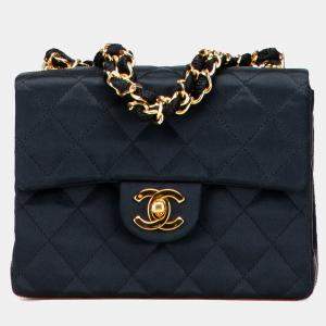 Pre Owned Chanel Black Mini Square Quilted Satin Single Flap Bag