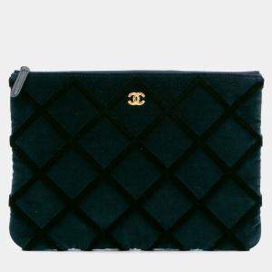 Chanel Blue Medium CC Quilted Velvet O Case Clutch