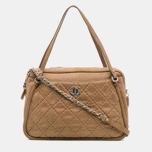 Pre Owned Chanel Brown Quilted Iridescent Calfskin Relax CC Satchel