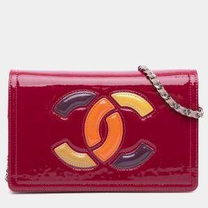 Chanel Pink Patent CC Lipstick Wallet On Chain